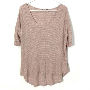 Anthropologie H x Bordeaux Tunic Top Women Medium Ribbed VNeck Shirt Pink Stripe